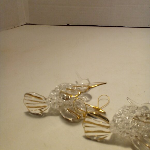 Hummingbird Christmas Ornament Hand Blown Glass Gold Trim 3" Lot of 2 - Picture 16 of 16